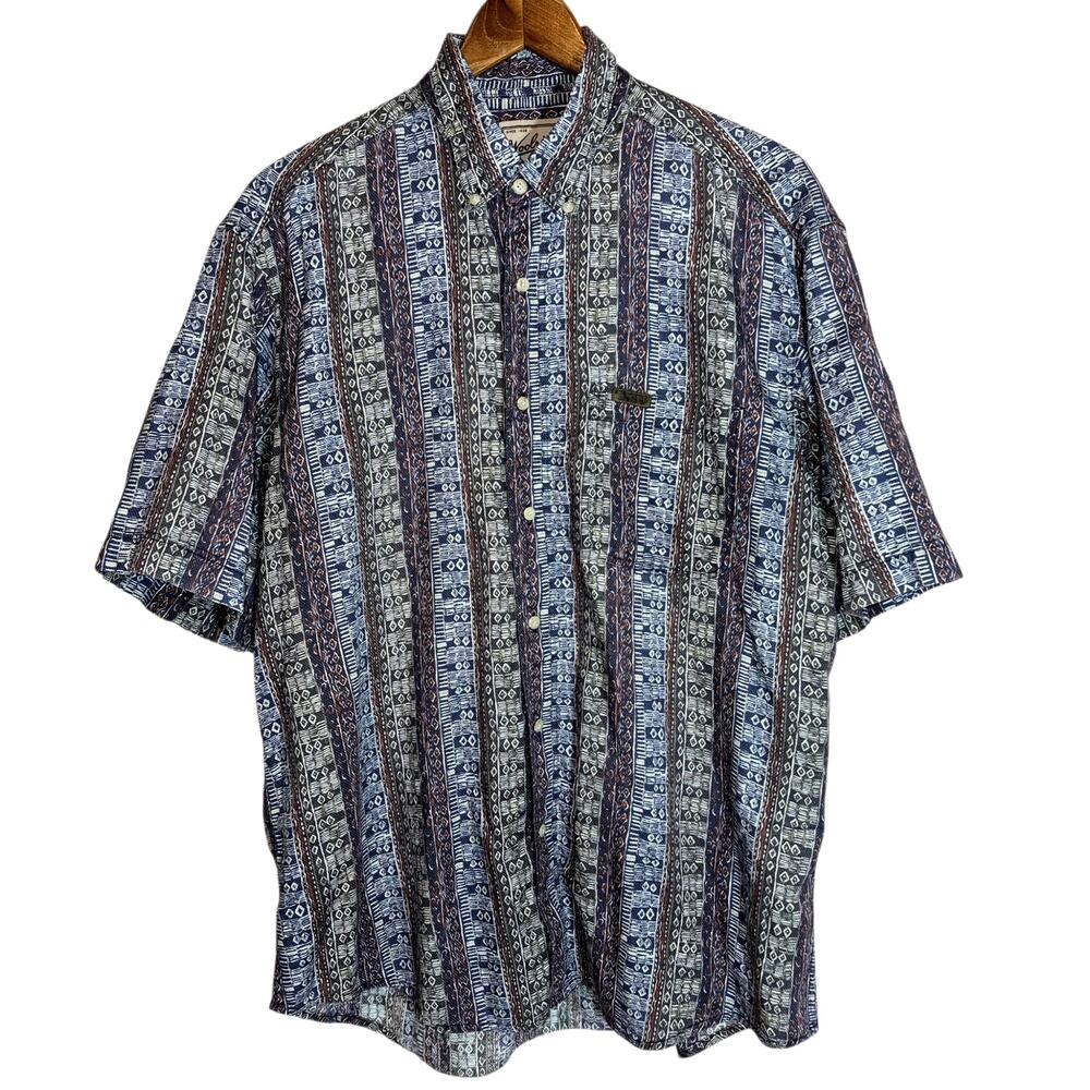 Vintage Woolrich Men's Short Sleeve Button Down Shirt Geometric Tribal Pattern L